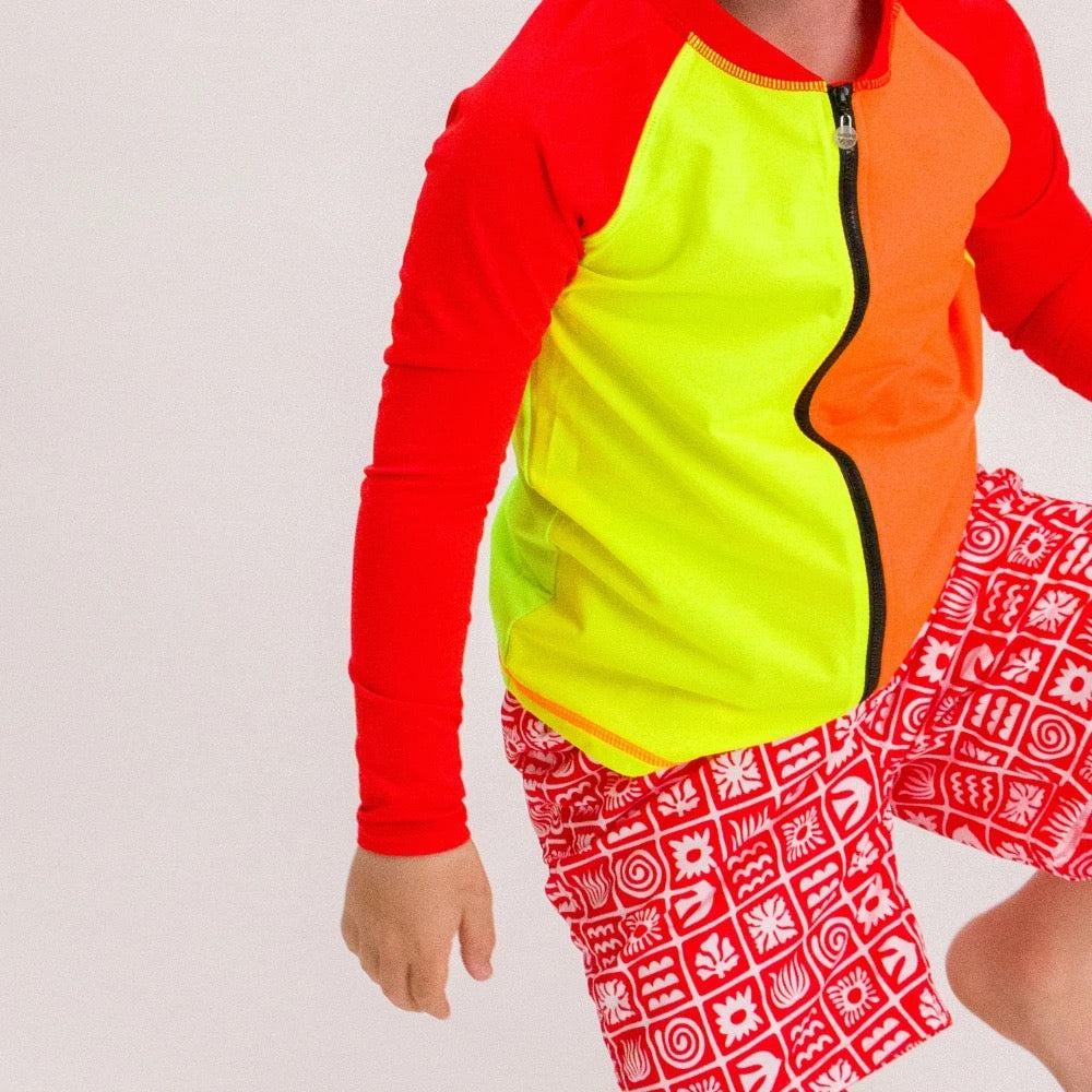 Nestling Neon Swim Boardies - Red Retro Surf