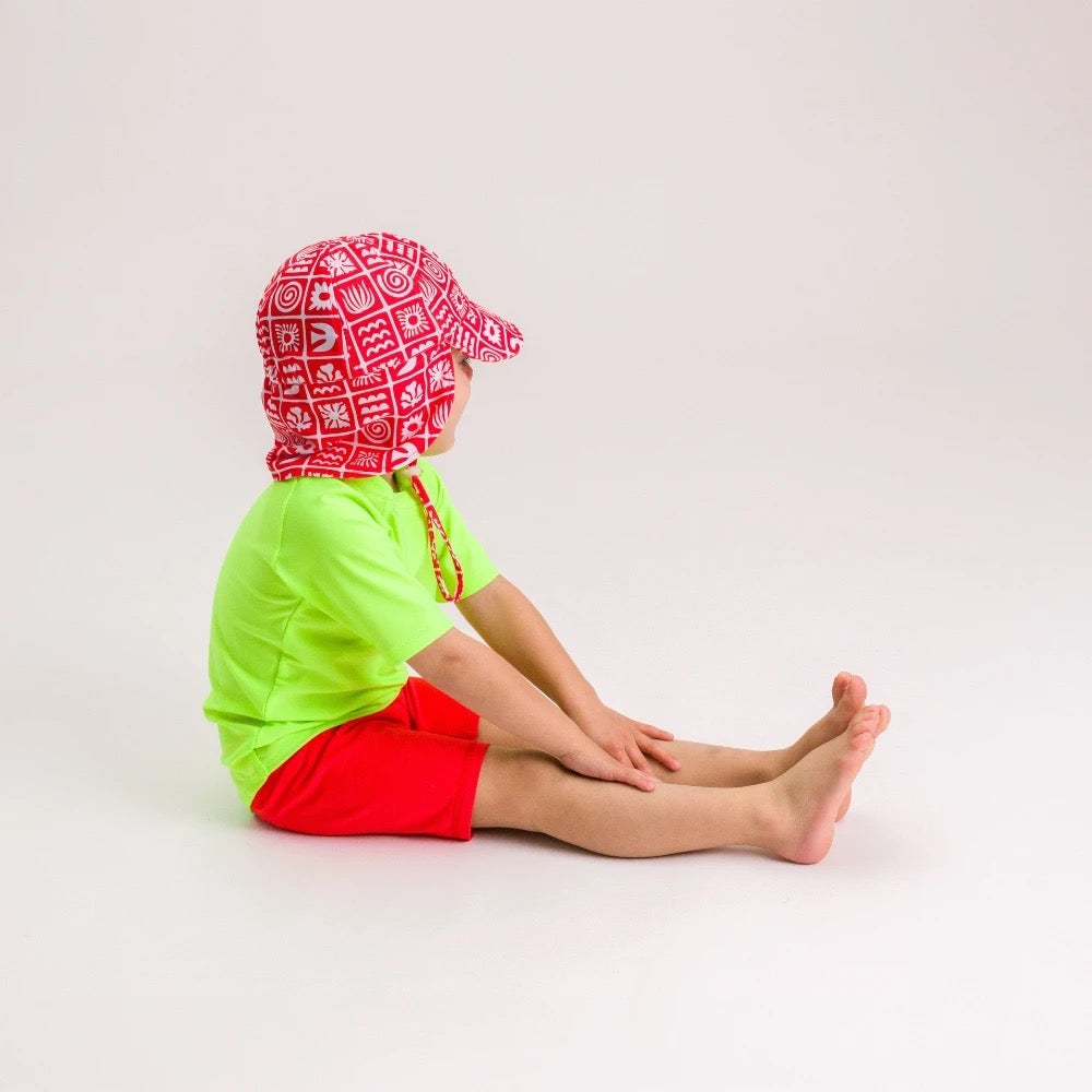 Nestling Neon Swim Legionnaire Hat - Red Retro Surf