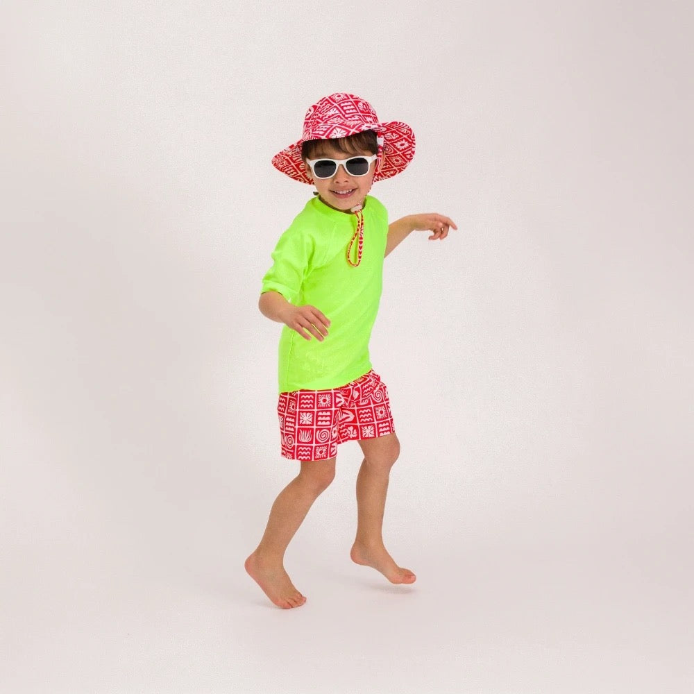 Nestling Neon Swim Bucket Hat - Red Retro Surf