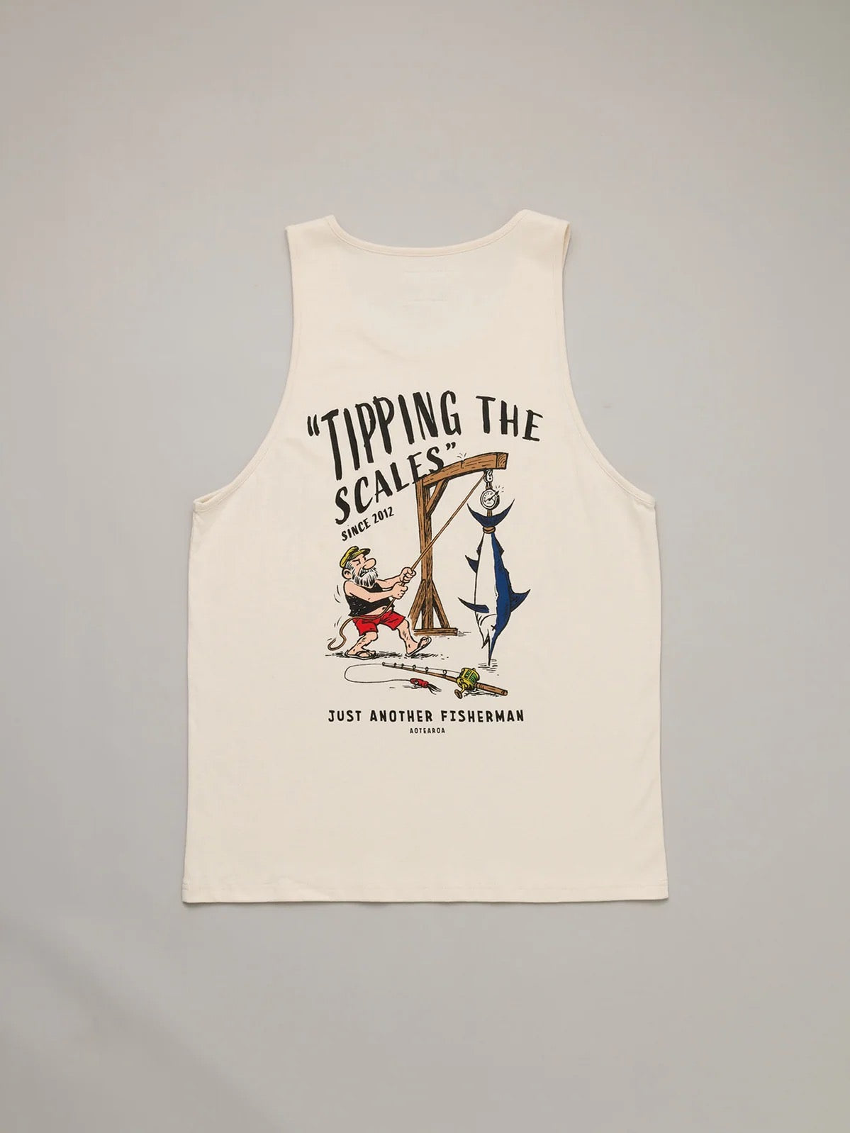 Just Another Fisherman Tipping the Scales Tank Antique White