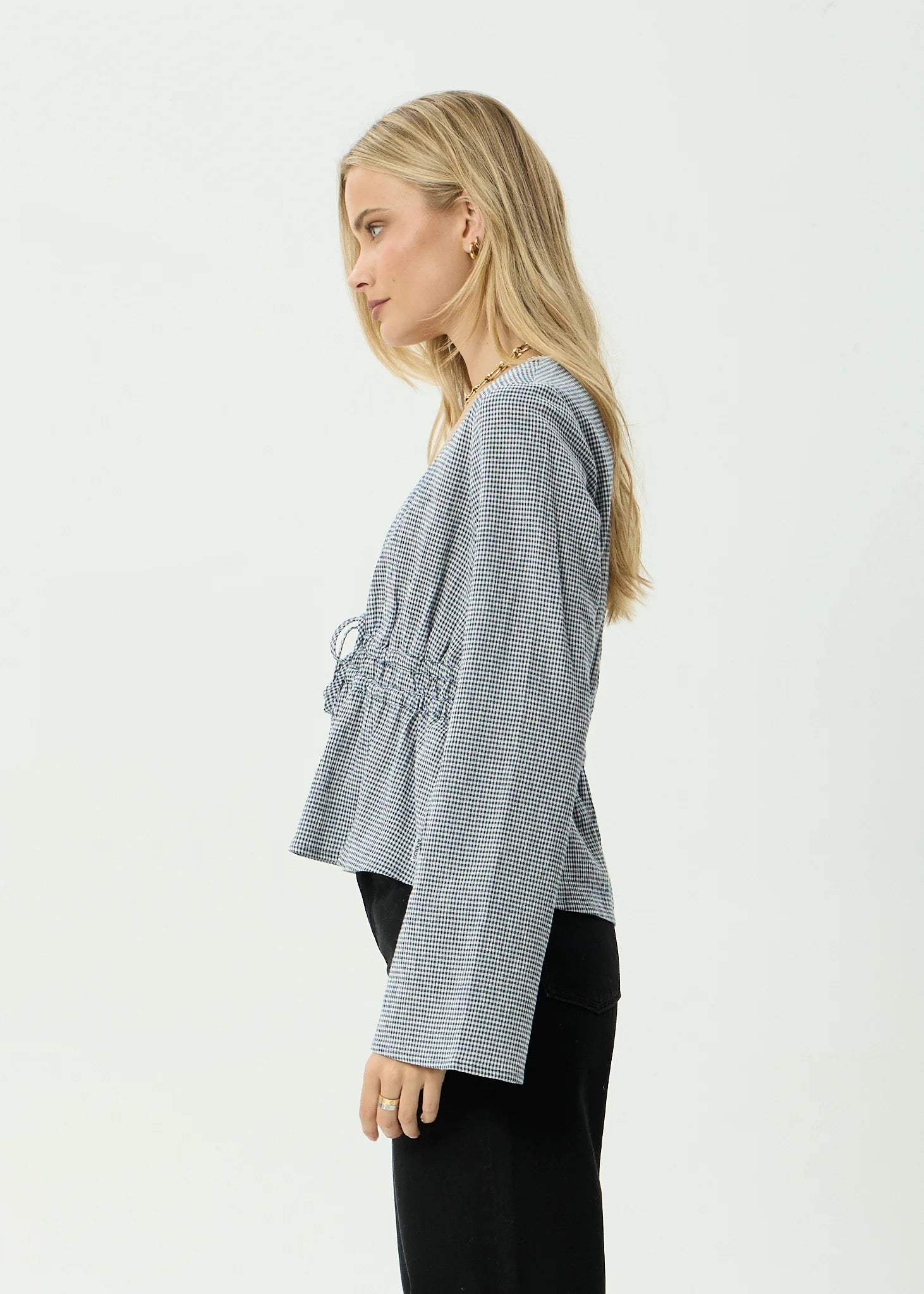 Afends Annika Indy Recycled Long Sleeve Top Indy Navy Check