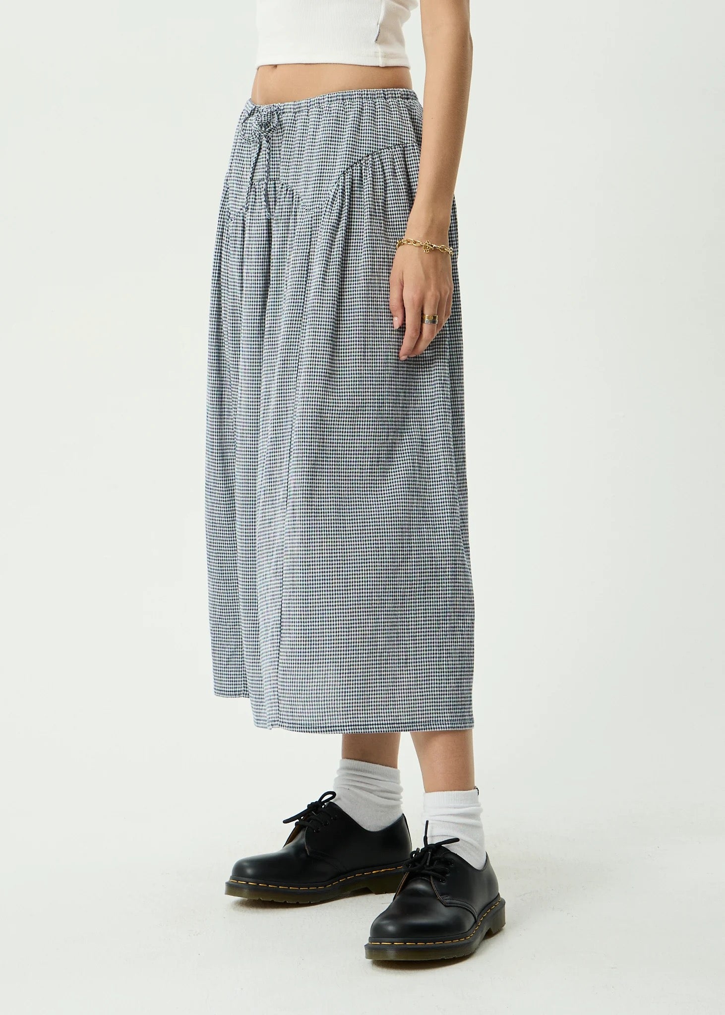Afends Marlow Indy Hemp Midi Skirt Navy Check