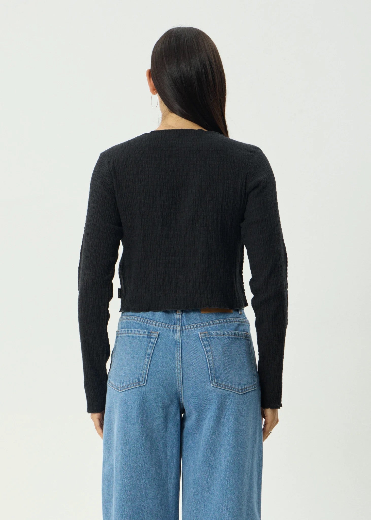 Afends Focus Seersucker Long Sleeve Top Black