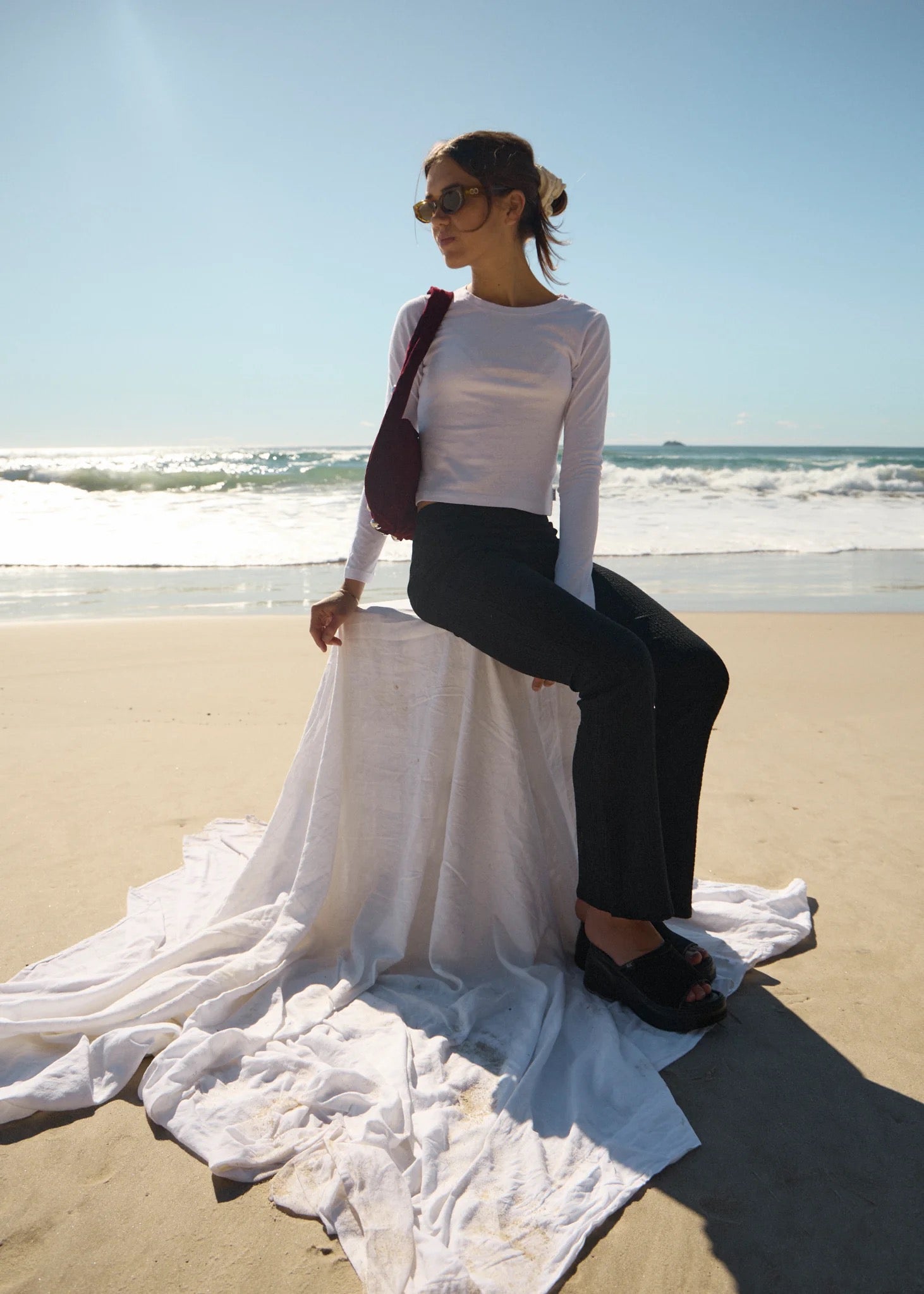 Afends Focus Seersucker Flare Pant Black