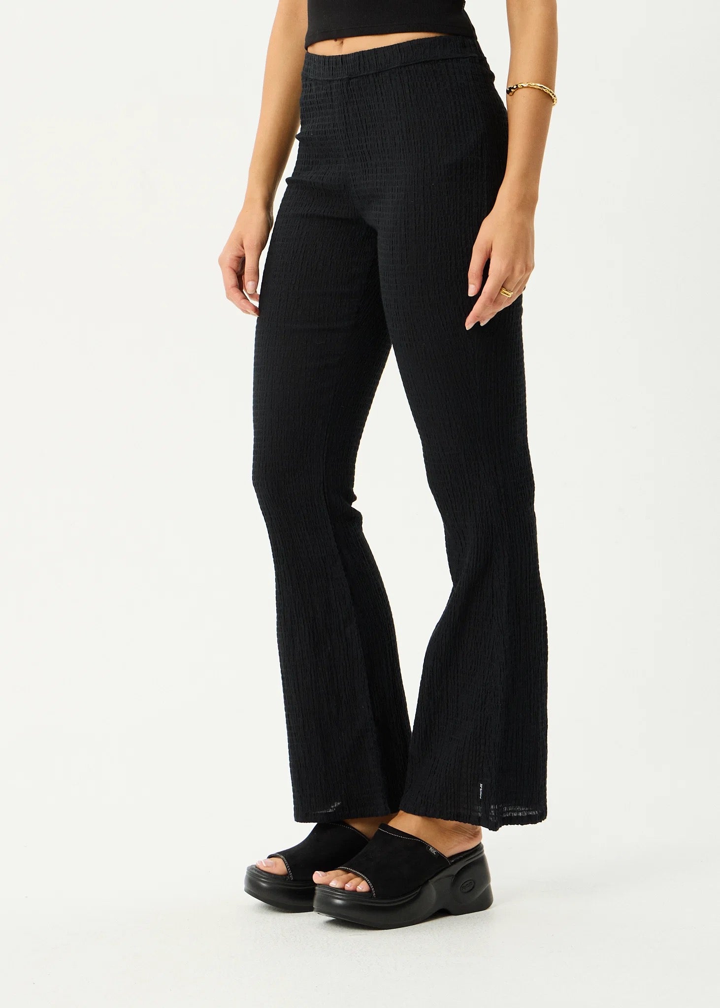 Afends Focus Seersucker Flare Pant Black