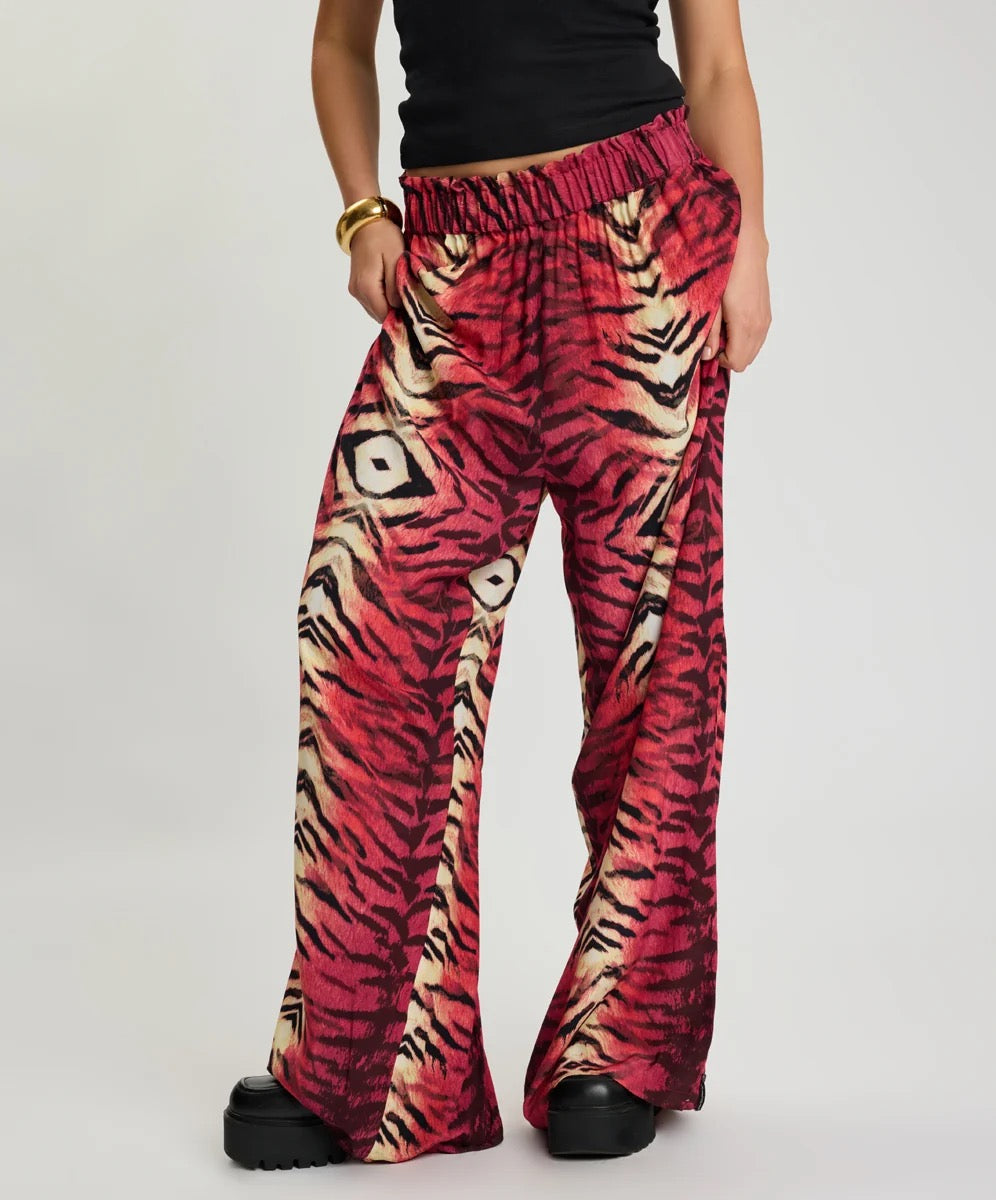 One Teaspoon Wild Rouge Palazzo Pants Red Animal Print
