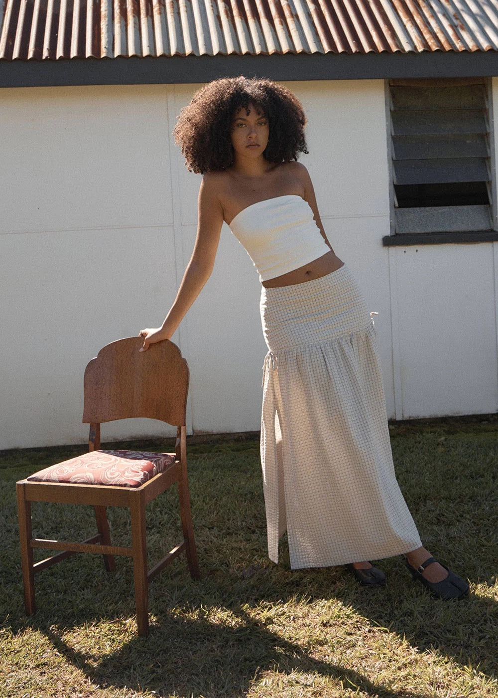 Afends Nadia Maxi Skirt Reverb Moonbeam Check