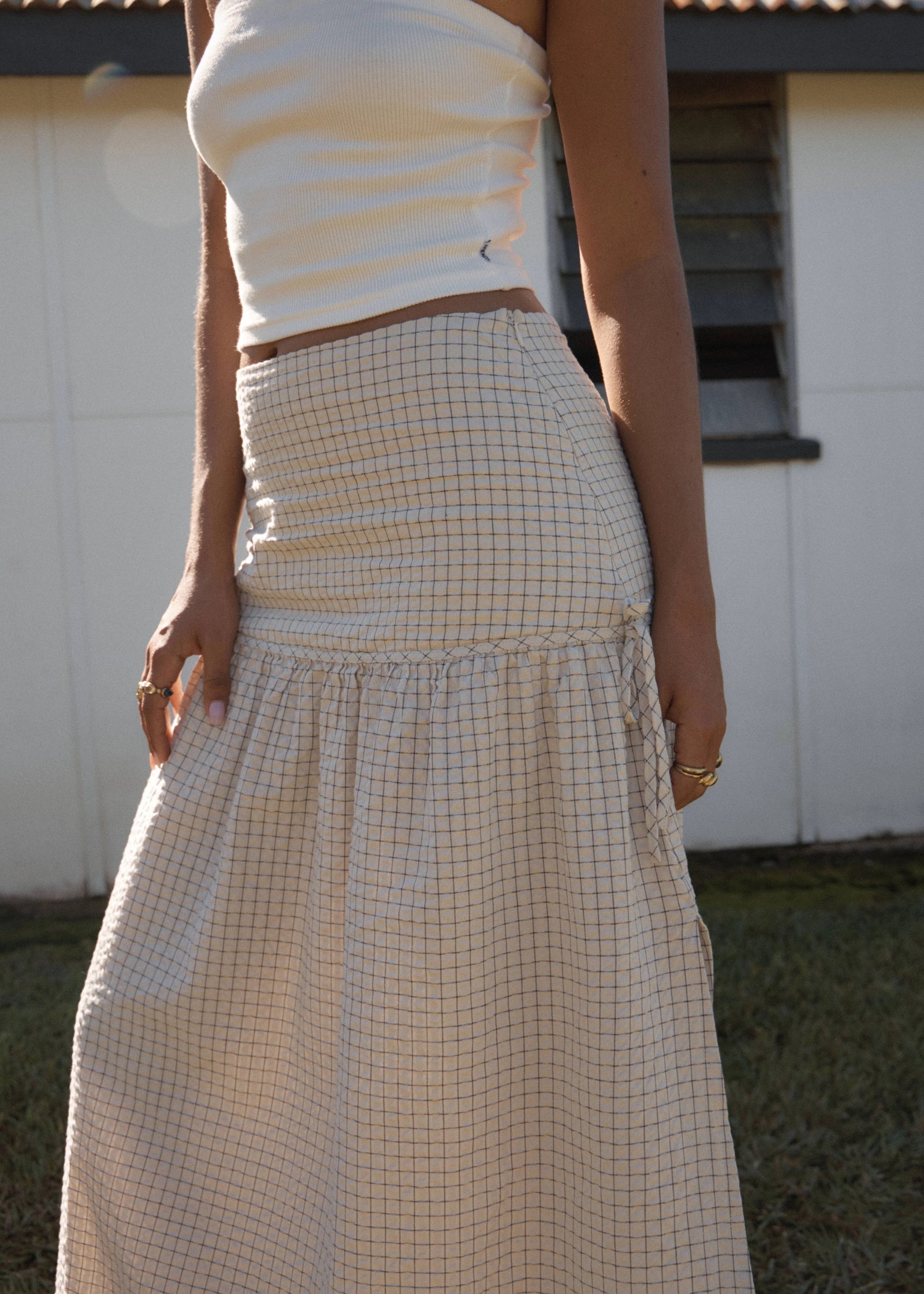 Afends Nadia Maxi Skirt Reverb Moonbeam Check
