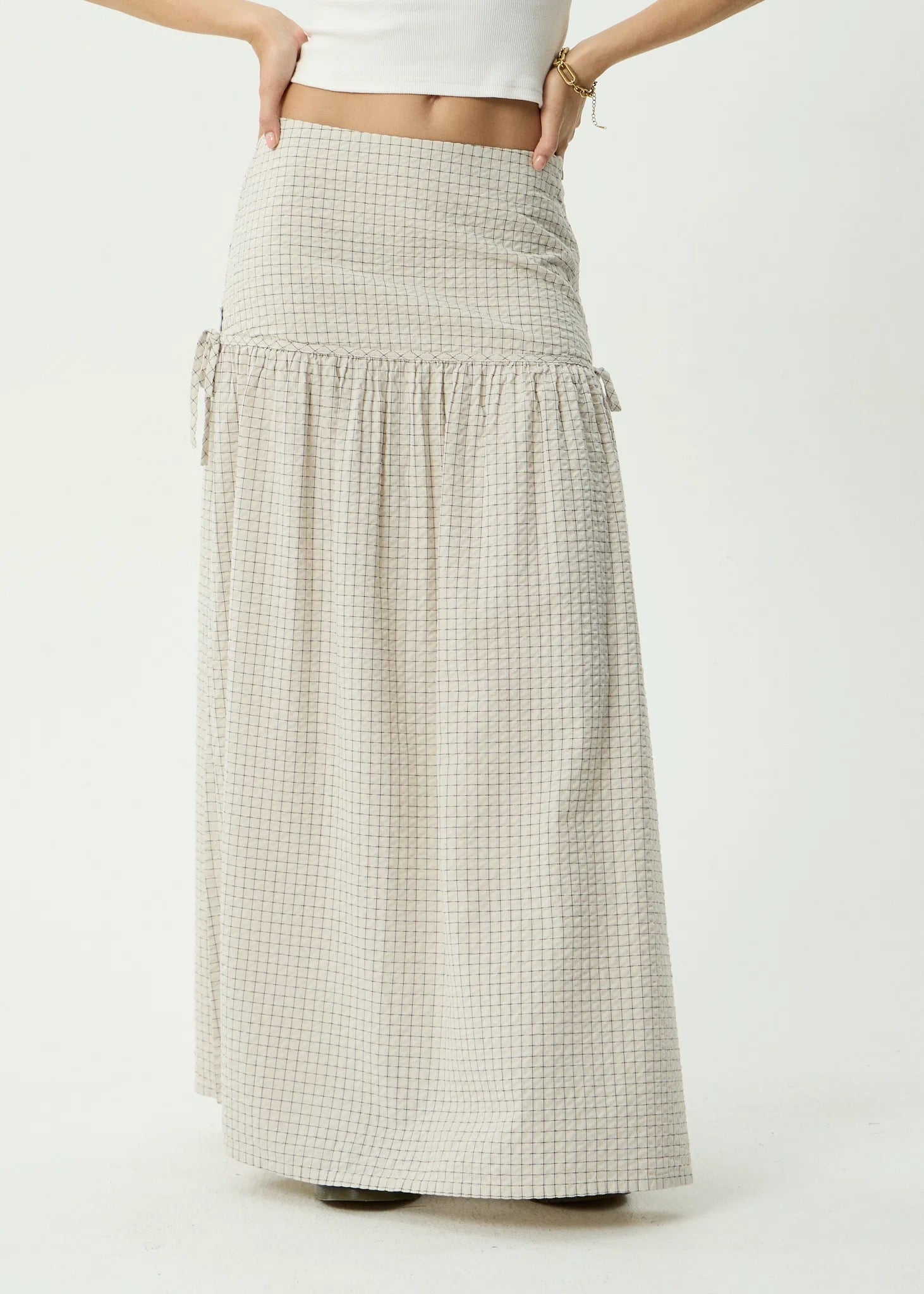 Afends Nadia Maxi Skirt Reverb Moonbeam Check