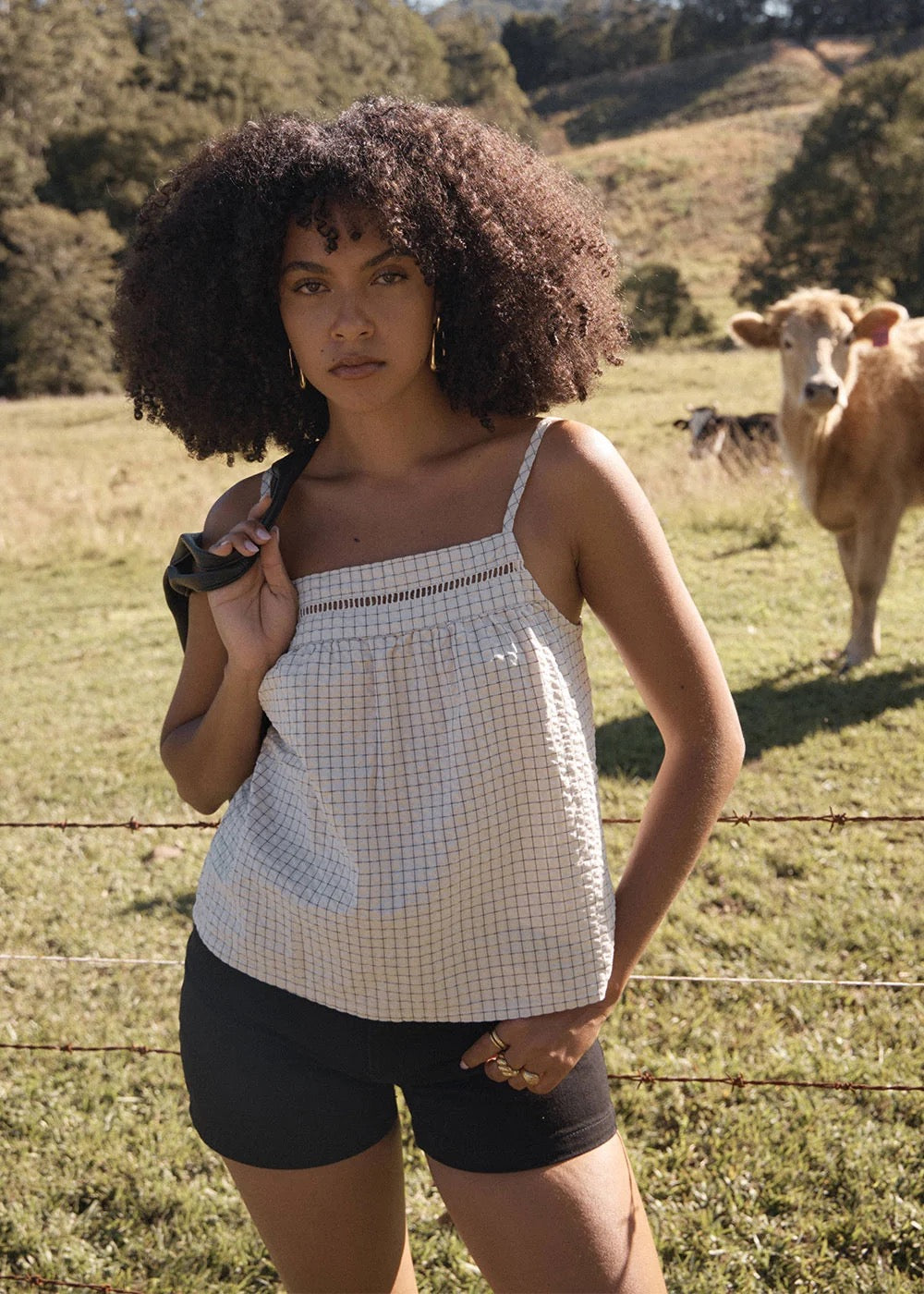 Afends Candice Seersucker Cami Top Reverb Moonbeam
