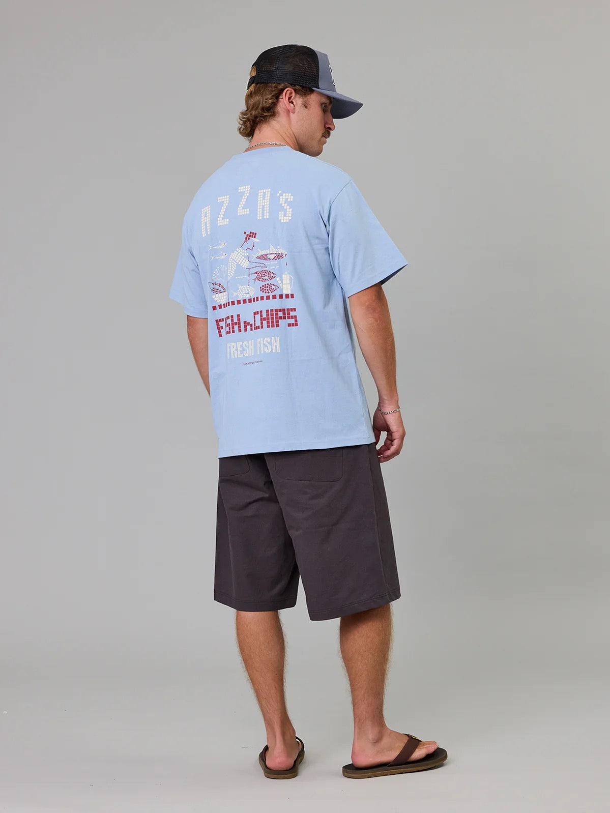 Azza's Fish n Chips Sea Tee- Washed Blue