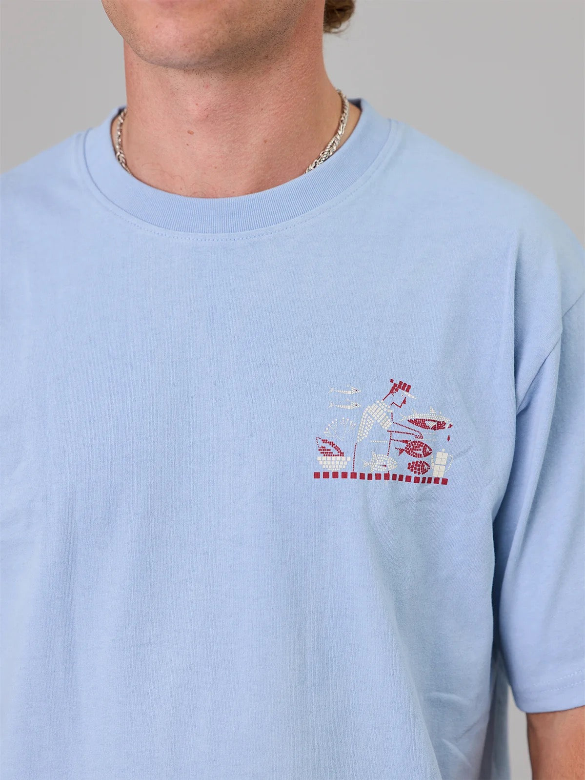 Azza's Fish n Chips Sea Tee- Washed Blue