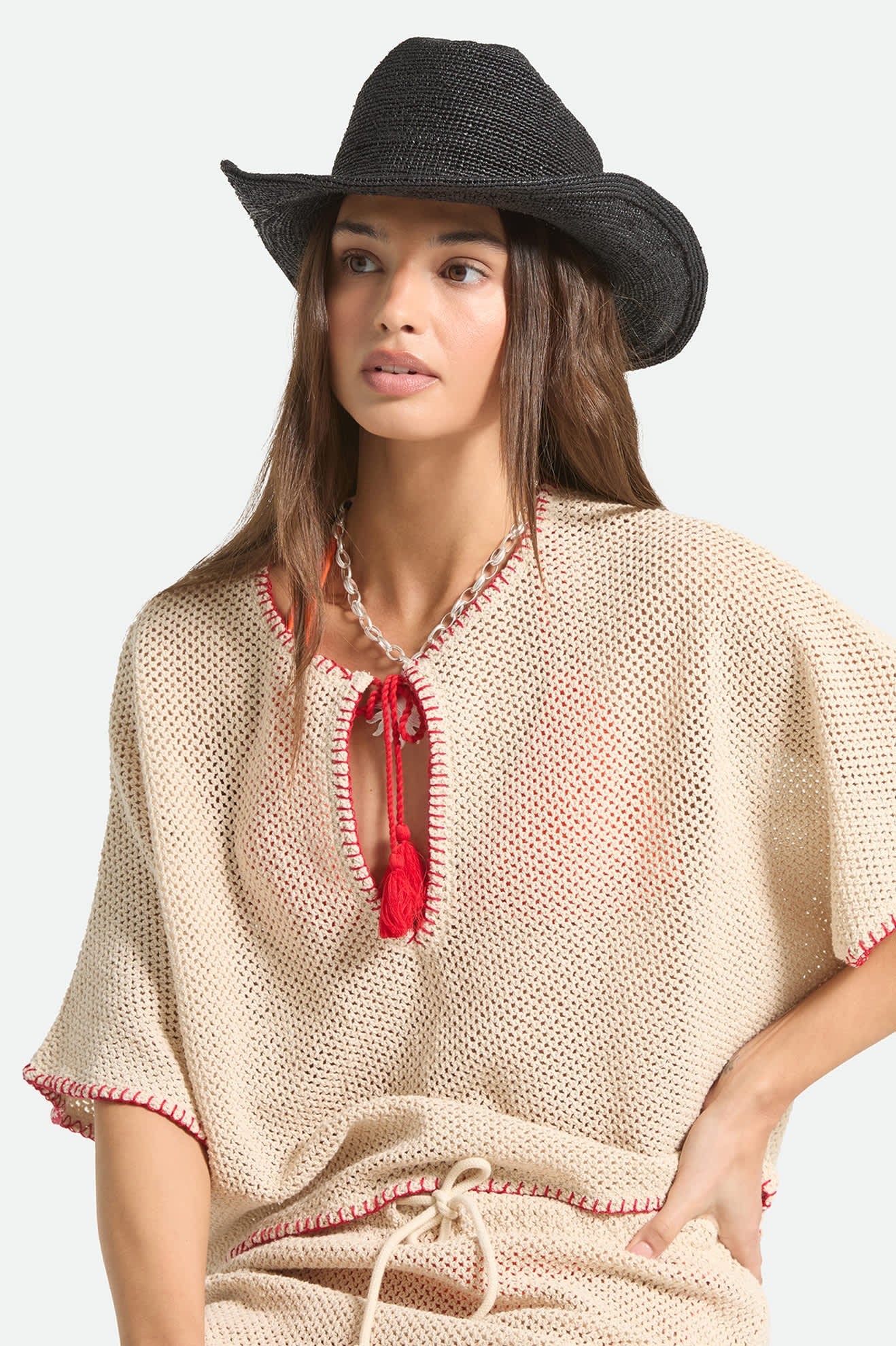 Brixton Odessa Straw Packable Cowboy Hat Black