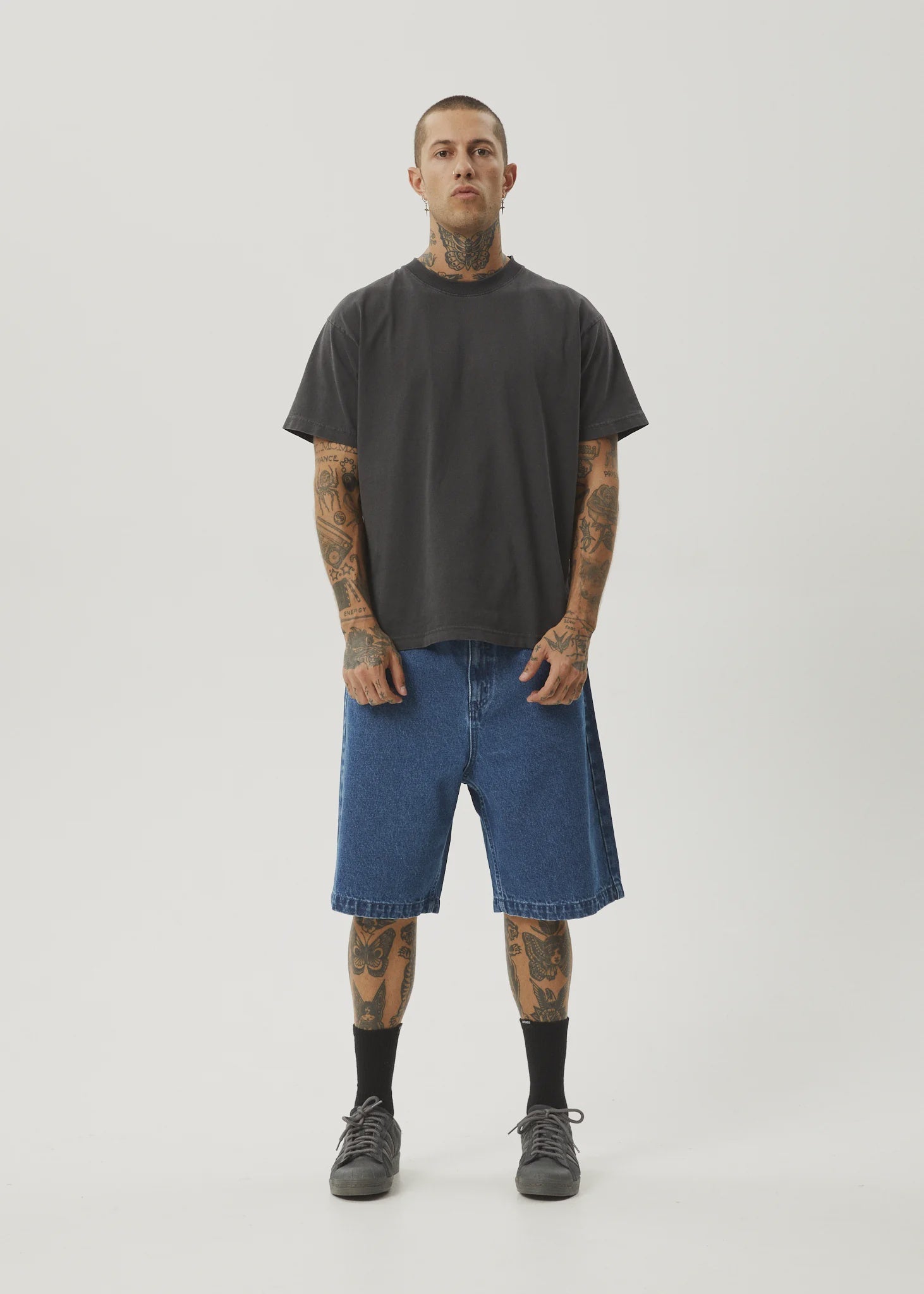 Afends Lil C Denim Baggy Fit Short 22 Inch Authentic Blue