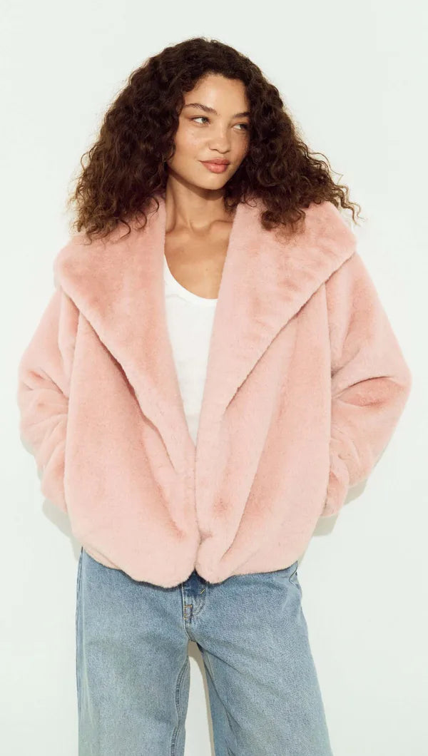 Mink Pink Sigrid Faux Fur Coat Dusky Pink
