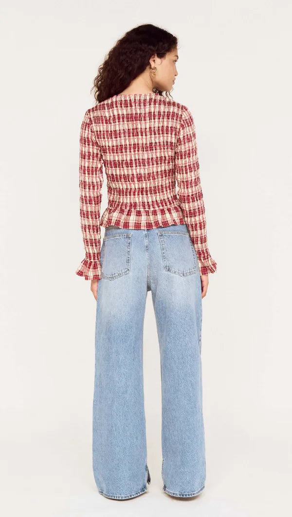Mink Pink Anouk Shirred Top Check