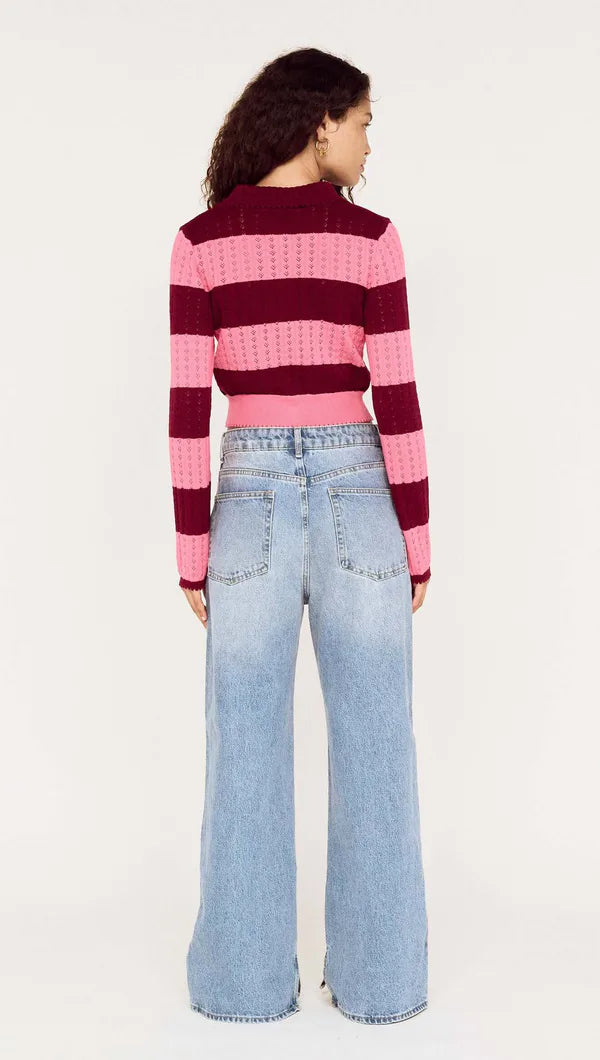 Mink Pink Selena Pointelle Cardi Wine/Pink