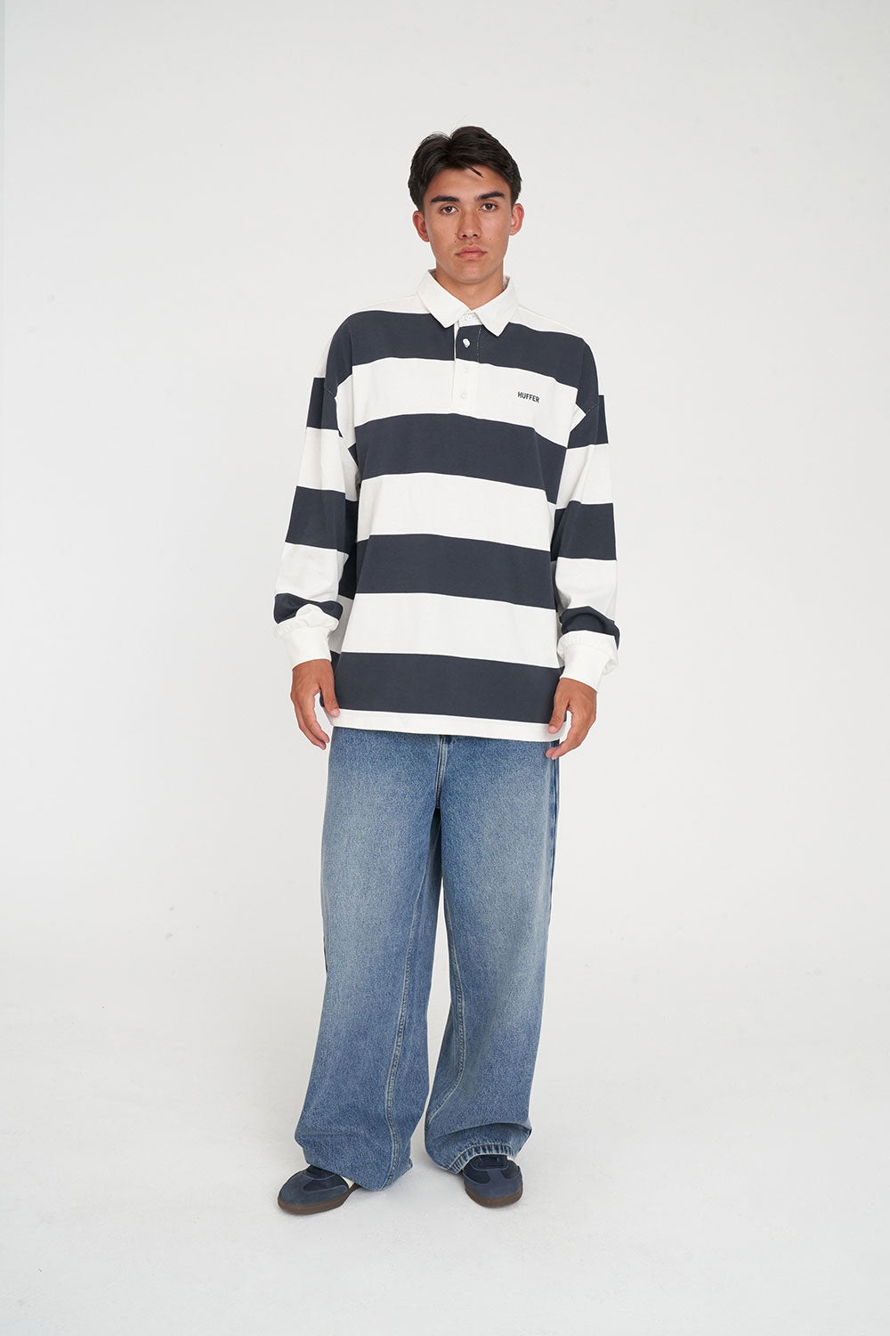 Huffer Benson L/S Grand Rugby Asphalt/Chalk