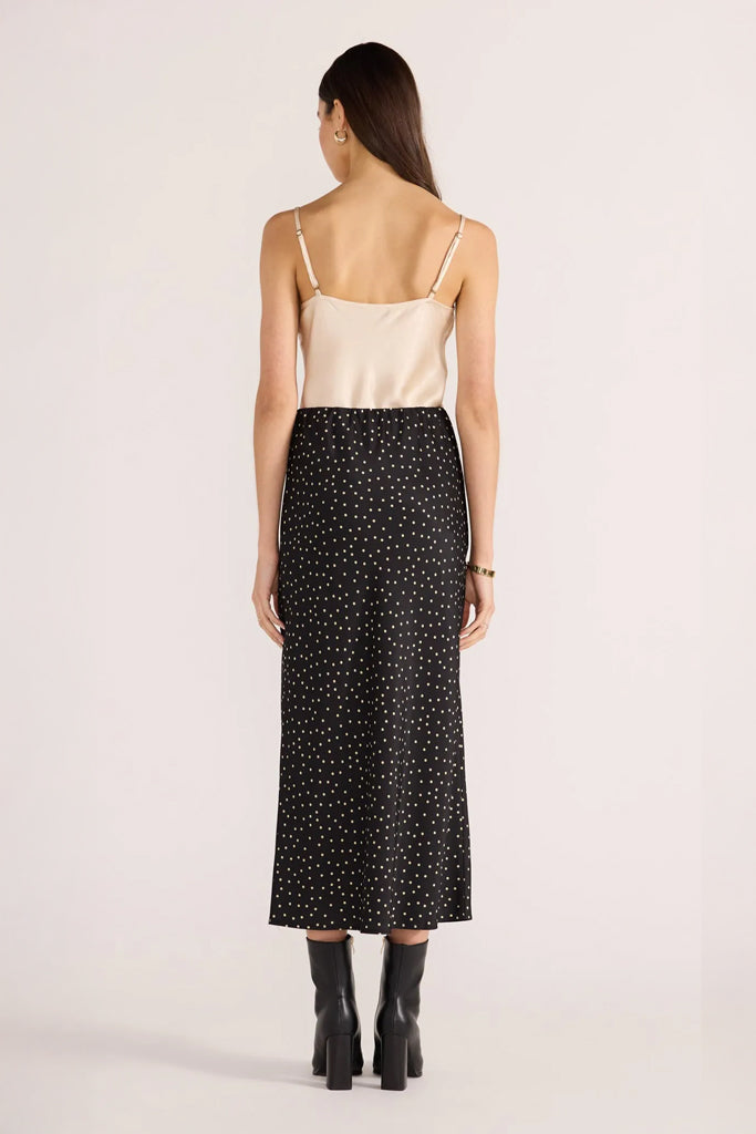 Mink Pink Jemma Polka Bias Midi Skirt -Black