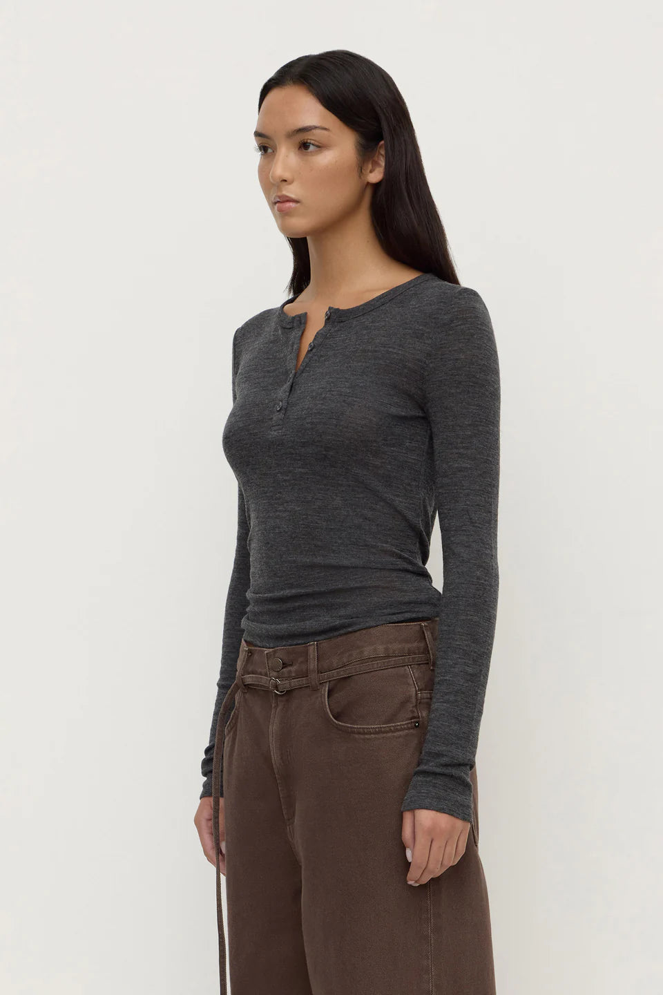Assembly Nora Merino Wool Henley Charcoal Marle
