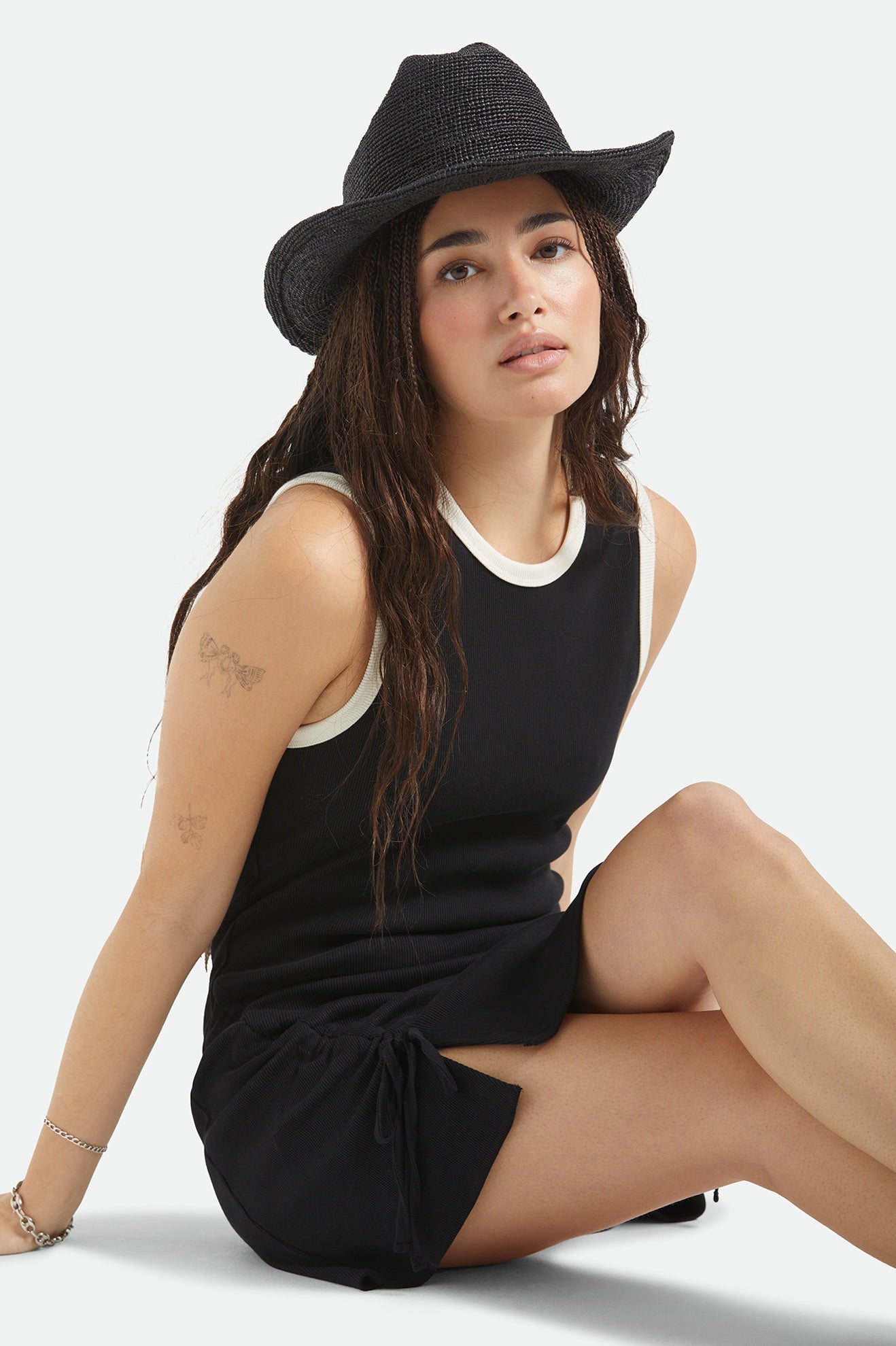 Brixton Odessa Straw Packable Cowboy Hat Black