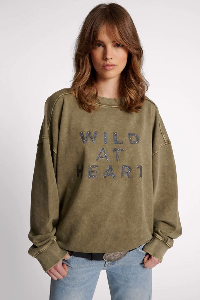 One Teaspoon Wild At Heart Studded Retro Sweater Khaki