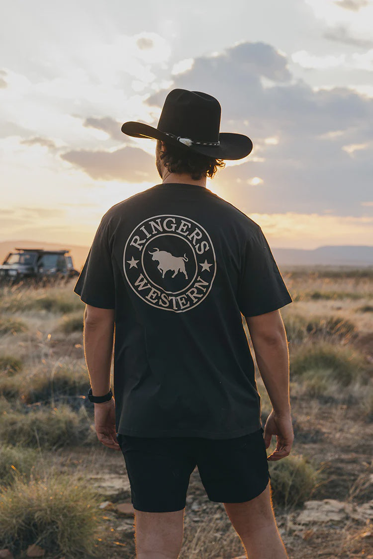 Ringers Western Signature Bull Mens Loose Tee-Charcoal