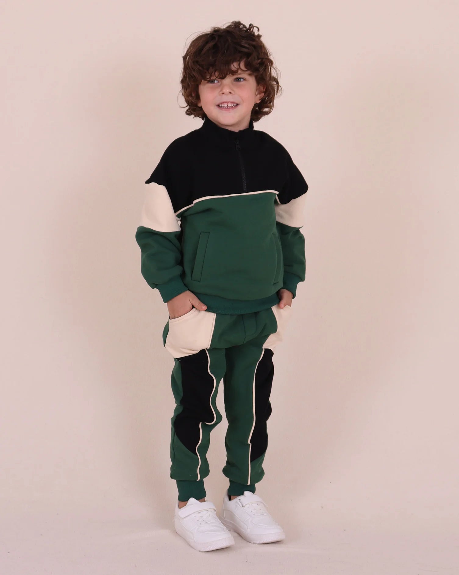 Tiny Tribe High Neck Zip Segment Sweat Top Green
