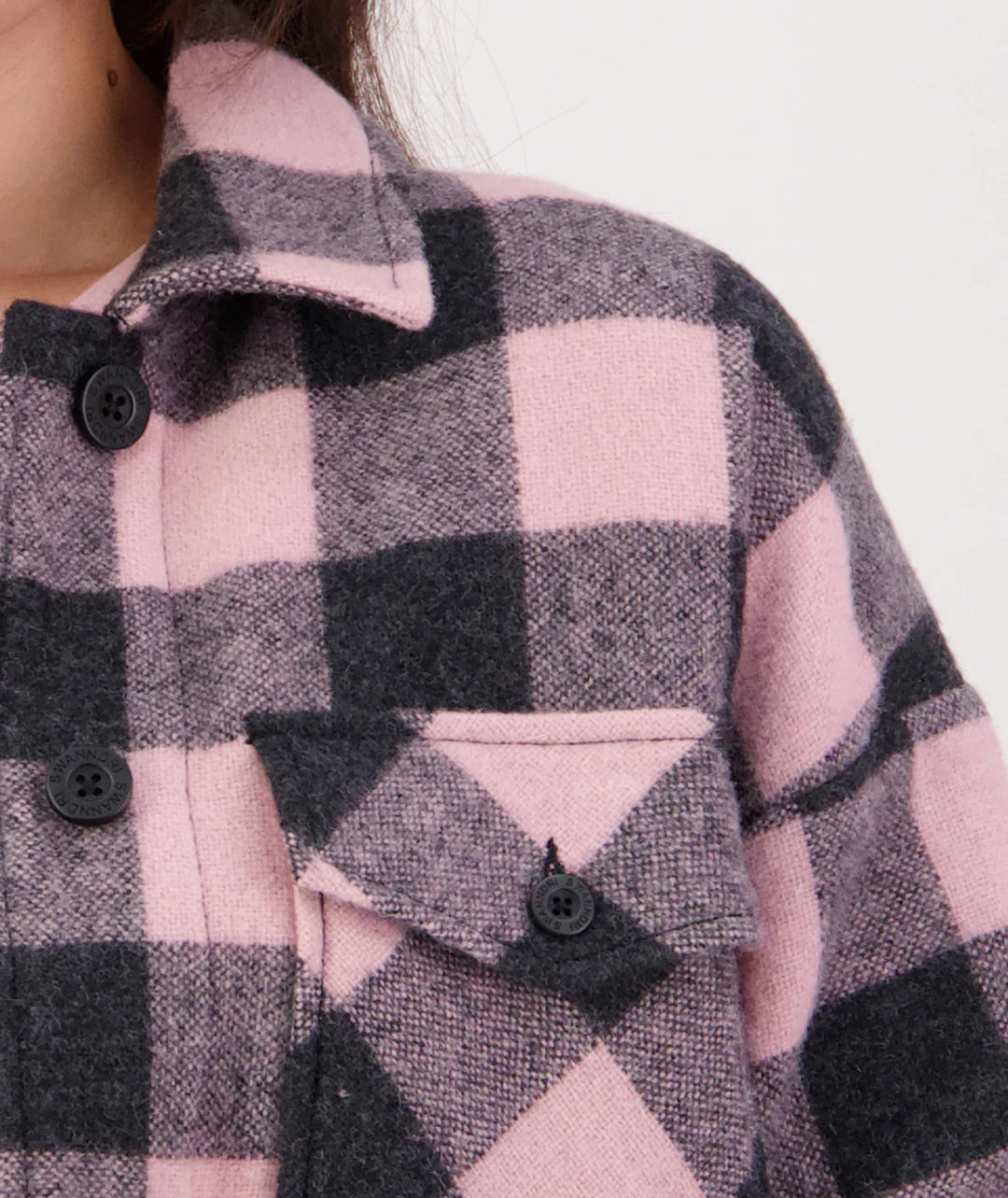Swanndri Anchorage V3 Womens Wool Shacket Pink Salt/Charcoal Check