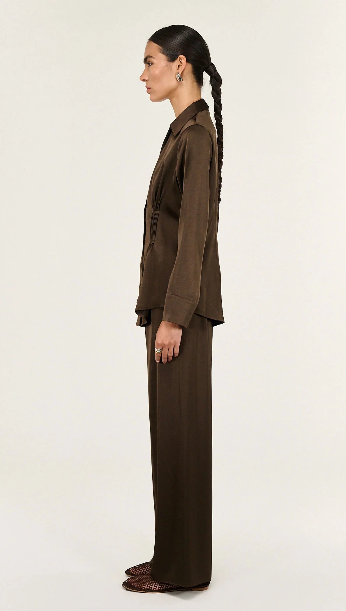 Staple The Label Solace Satin Shirt Choc