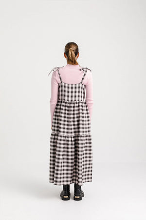 Thing Thing Tie Up Ziggy Dress - Soft Pink Check
