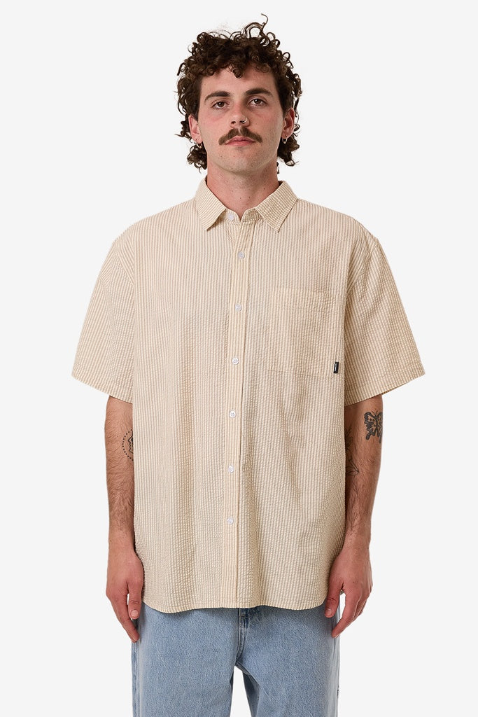 Thrills Locked In Stripe Short Sleeve Shirt Heritage White