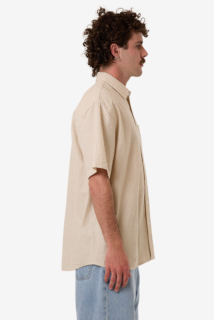 Thrills Locked In Stripe Short Sleeve Shirt Heritage White