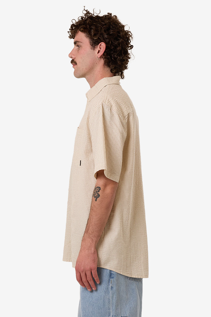 Thrills Locked In Stripe Short Sleeve Shirt Heritage White