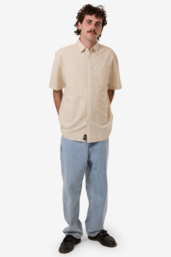 Thrills Locked In Stripe Short Sleeve Shirt Heritage White