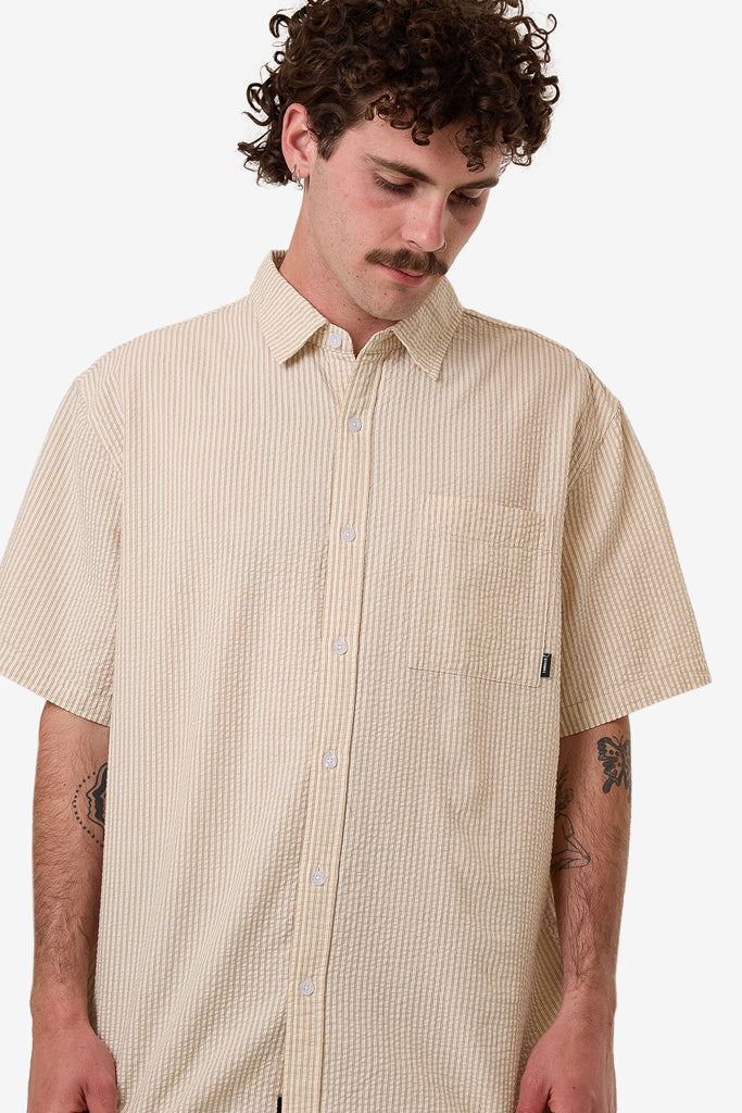 Thrills Locked In Stripe Short Sleeve Shirt Heritage White