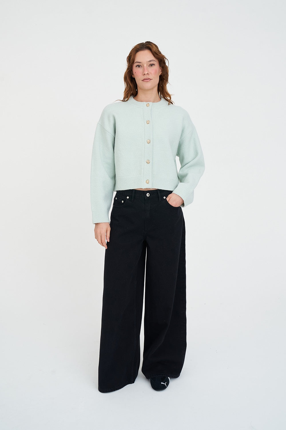 Huffer Elle Crop Cardigan Mint