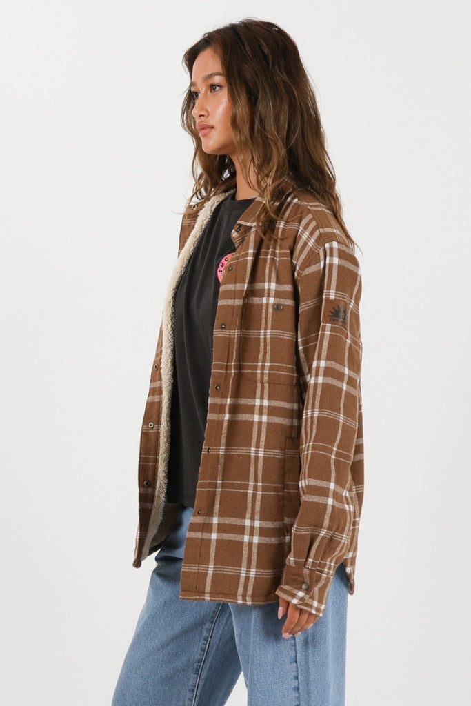 T&C Canyon Sherpa Shacket Chocolate