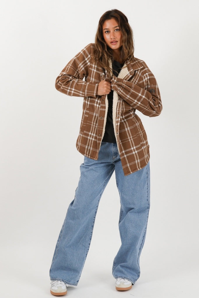 T&C Canyon Sherpa Shacket Chocolate