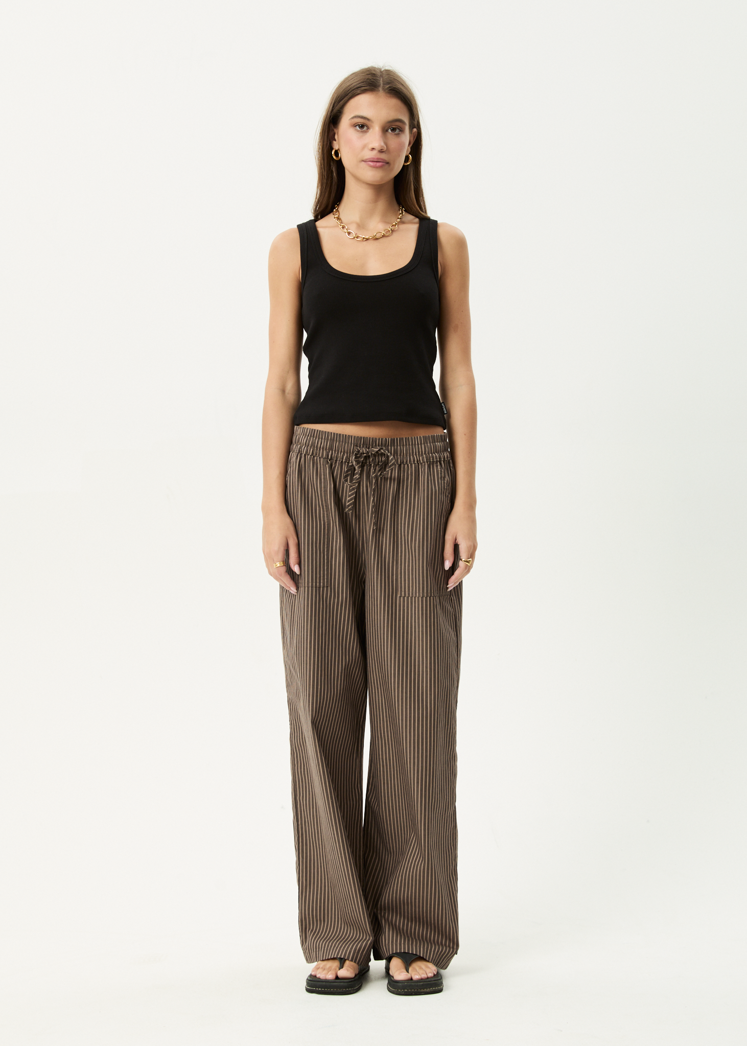 Afends Cyrus Recycled Wide Leg Pant - Coffee Strip