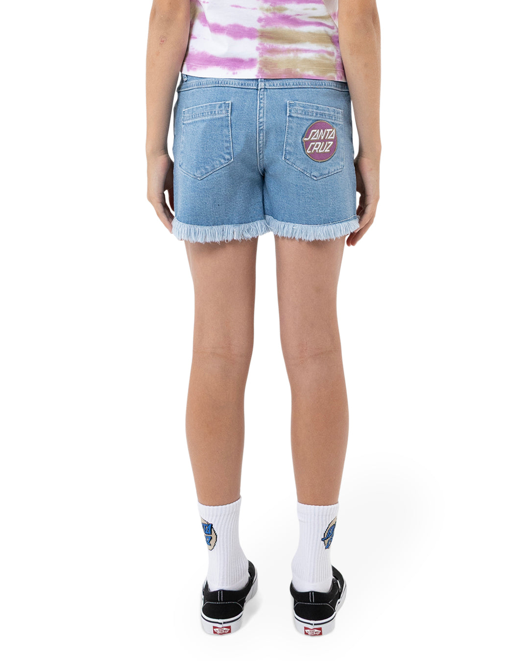 Santa Cruz Girls Other Dot Shorts Low Rise Raw Hem Denim Shorts