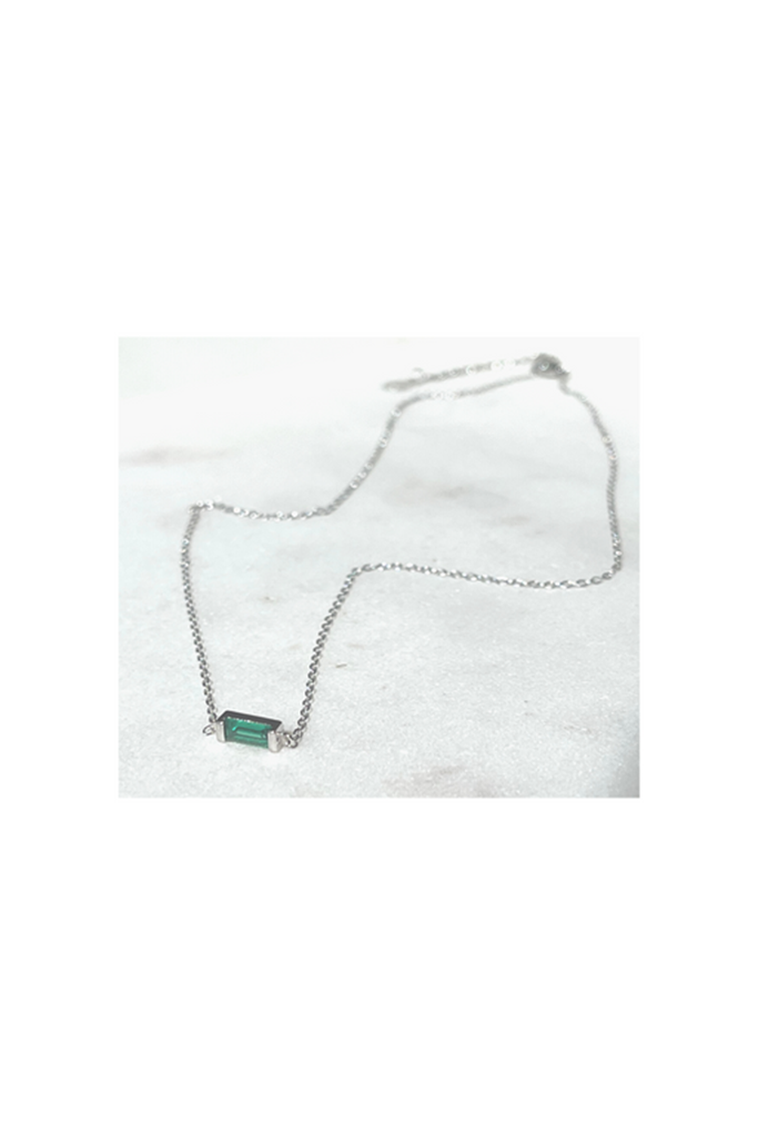 LKD Into the Light Emerald Baguette Necklace- Silver