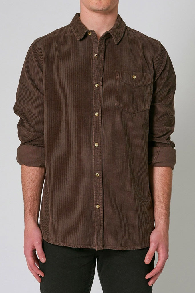 Rollas Men At Work Fat Cord Shirt Brown