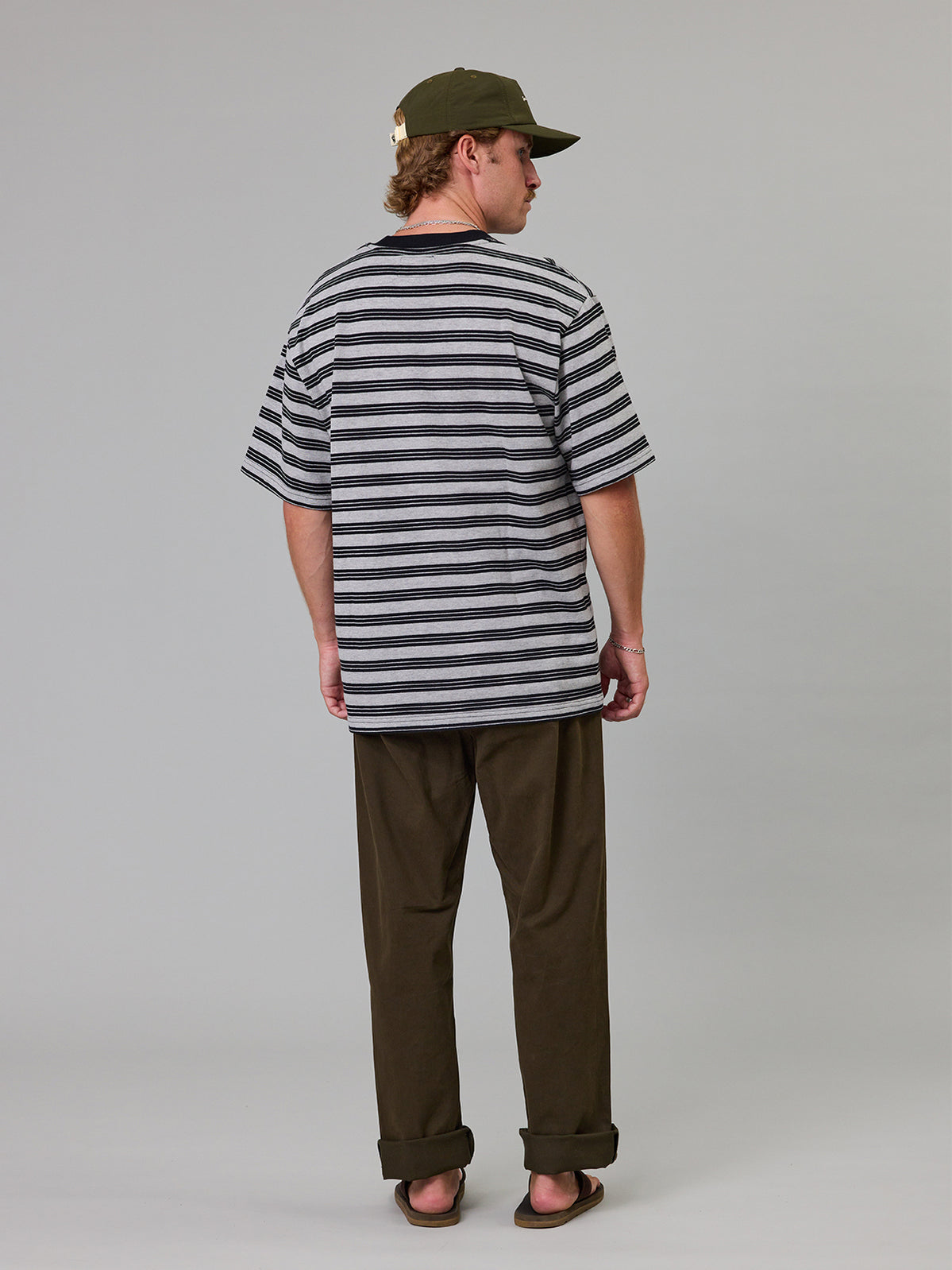Just Another Fisherman Script Heavy Shore Tee Grey marle Stripe