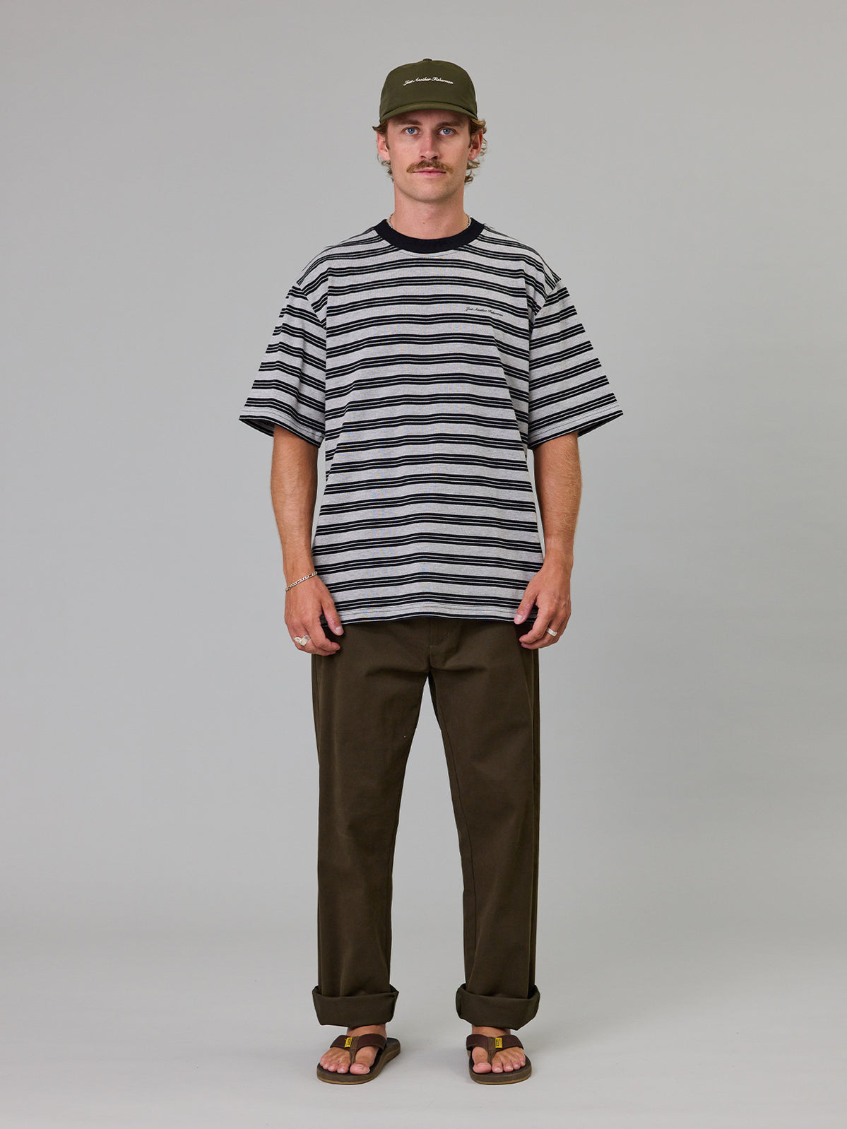 Just Another Fisherman Script Heavy Shore Tee Grey marle Stripe