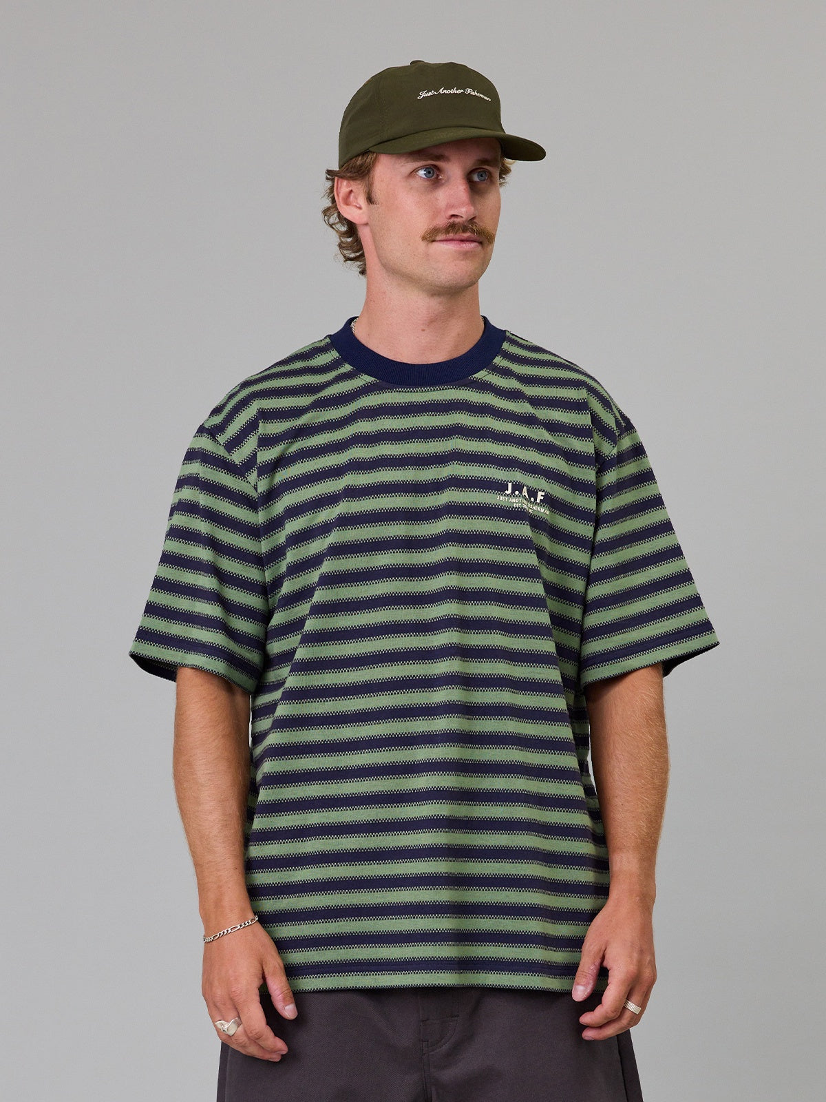 Just Another Fisherman Shore Tee- Green Stripe