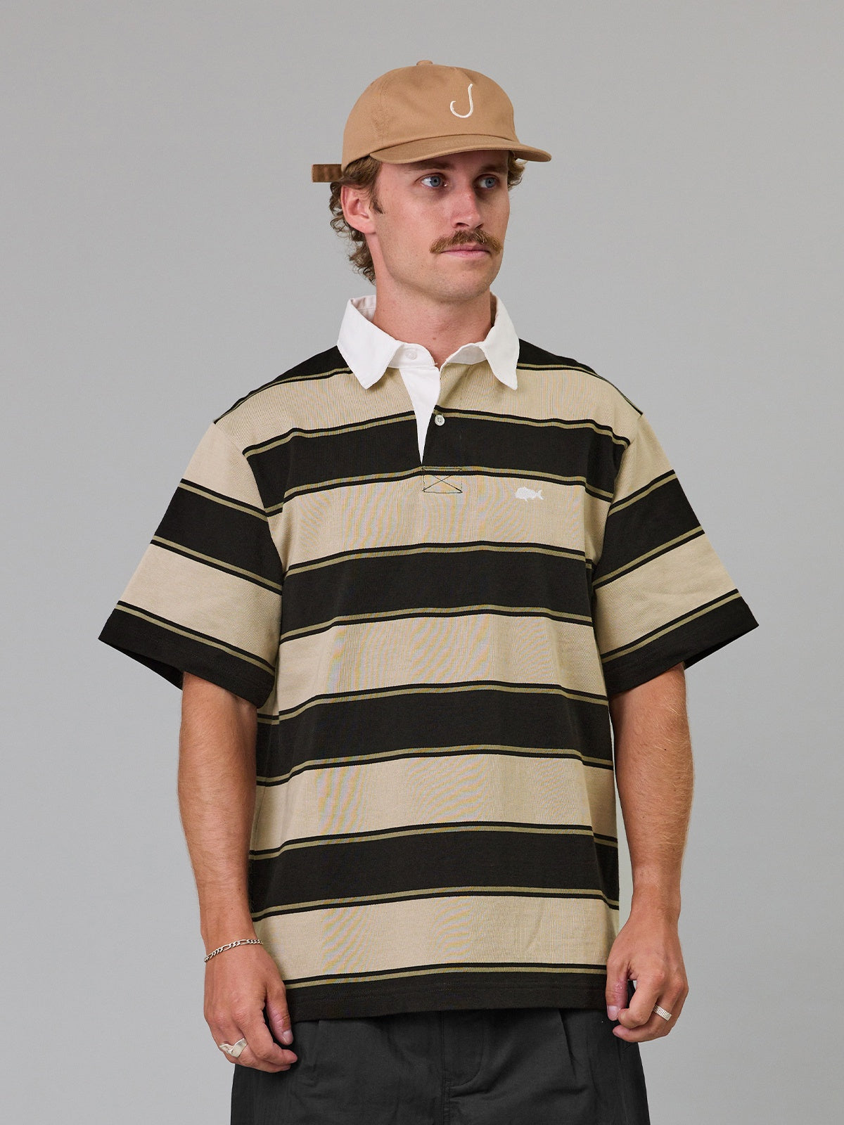 Just Another Fisherman Portside Polo- Clay/Brown Stripe
