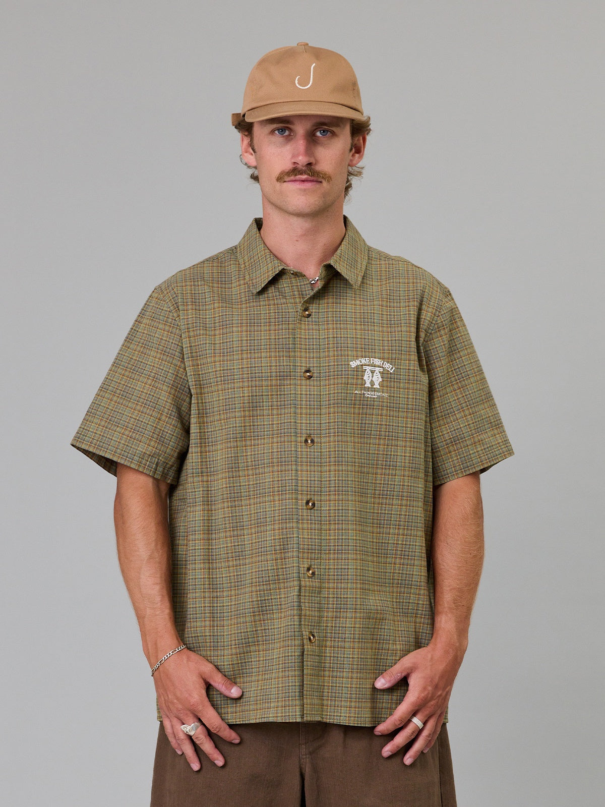 Just Another Fisherman Smoke Fish Deli SS Shirt- Green Check