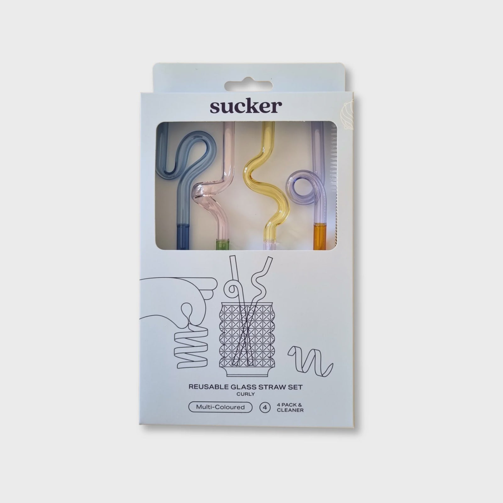 Sucker Curly Glass Straw Set
