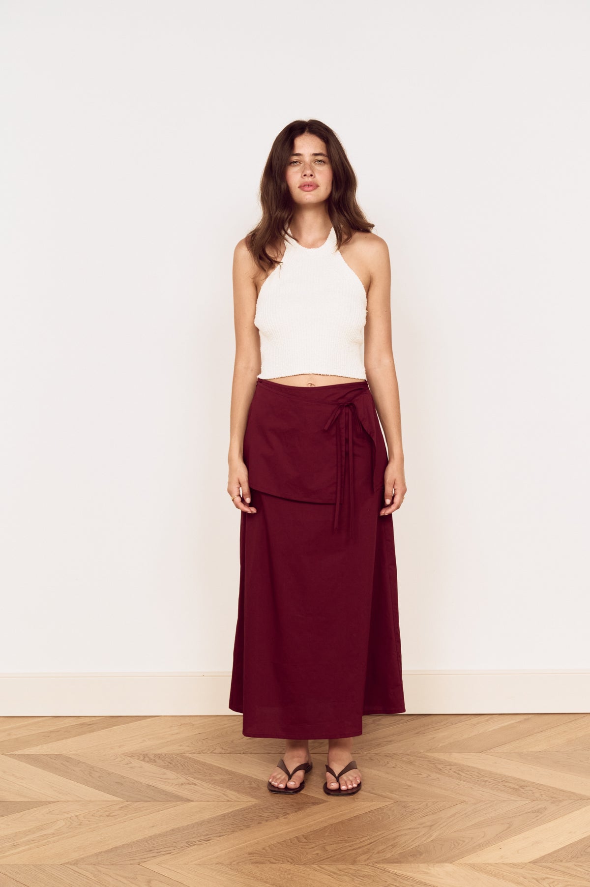 Mink Pink Lola Overlay Midi Skirt Wine